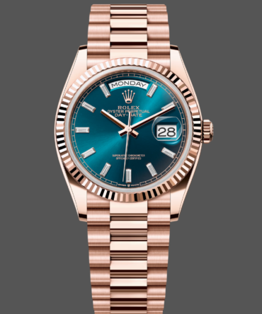 Replica Rolex Day Date Oyster 36 mm Everose Gold Blue Green Dial M128235 0085