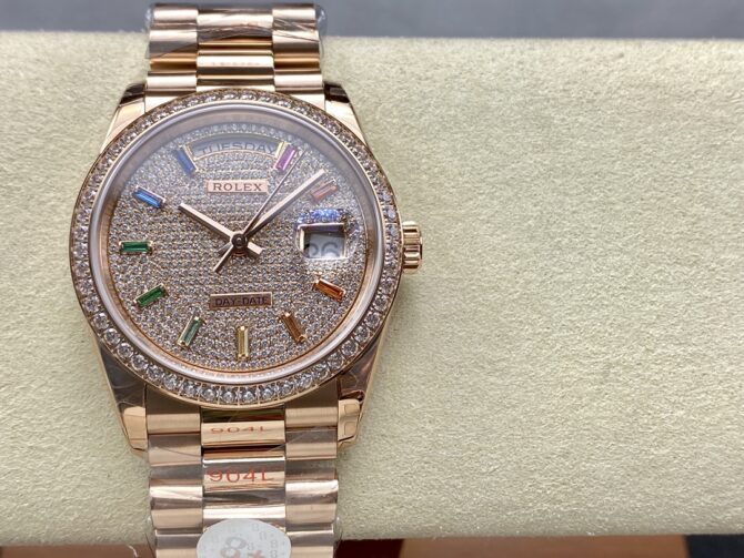 Replica Rolex Day Date 36mm 128345RBR 0042 Diamond Paved Dial President Watch