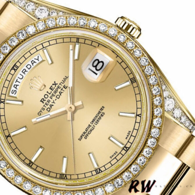 Replica Rolex Day-Date 118388 Yellow Gold Green Index Dial 36MM Unisex Watch