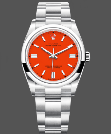 Rolex Oyster Perpetual Coral Red Dial Oyster Bracelet 126000 0007
