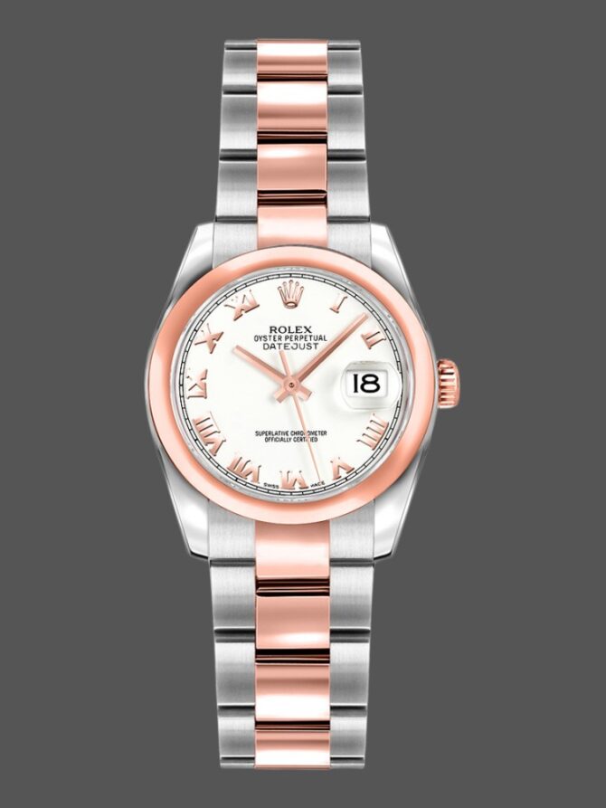 741161 Stainless Steel and Everose Gold White Roman Dial 26MM Lady Replica Watch