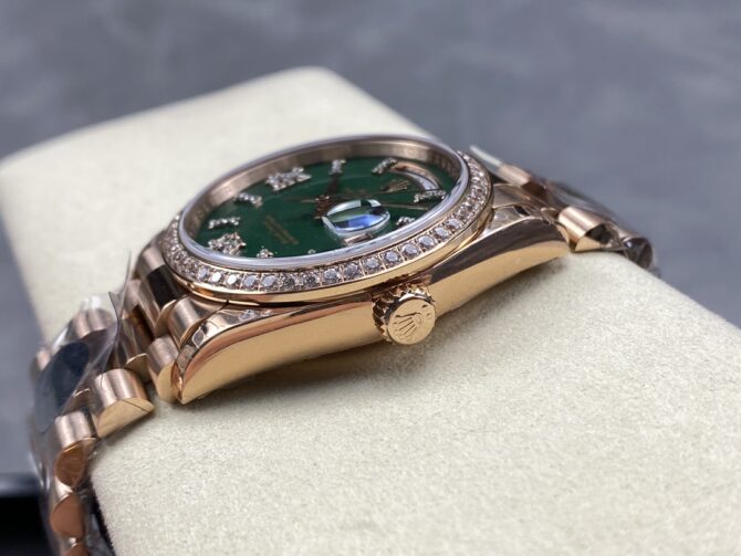 Replica Rolex Day Date Oyster 36 mm Everose Gold Diamonds Bezel M128345RBR 0068