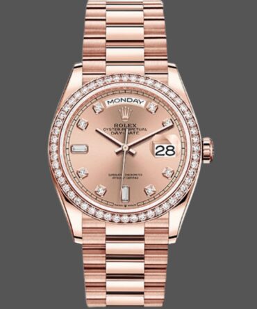 Replica Rolex Day-Date 128345RBR Champagne Rose Dial Everose Gold 36MM Unisex Watch