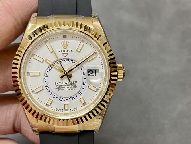 Rolex Sky Dweller m336238 0003 Yellow Gold White Dial 42mm Mens Replica Watch