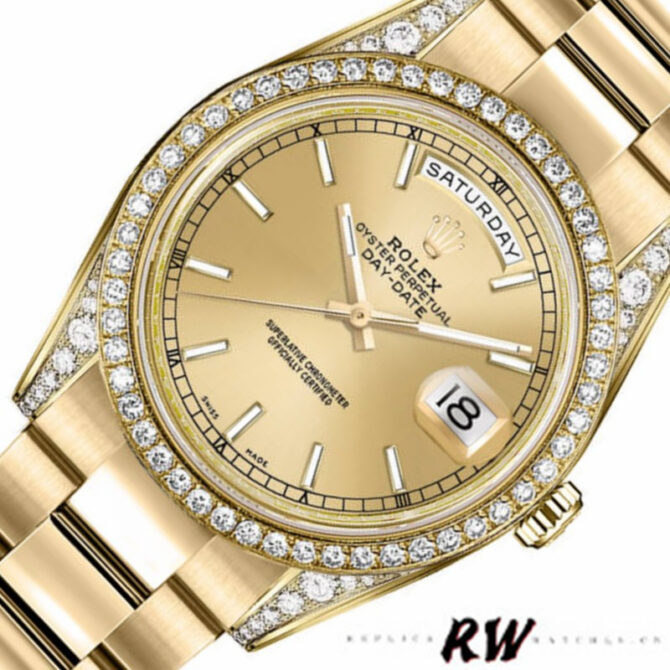 Replica Rolex Day-Date 118388 Yellow Gold Green Index Dial 36MM Unisex Watch