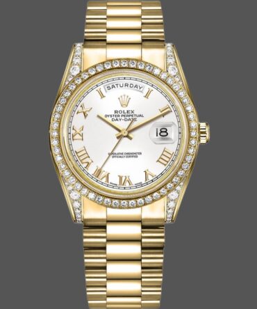 Replica Rolex Day-Date 118388 Yellow Gold White Roman Numeral Dial 36MM Unisex Watch