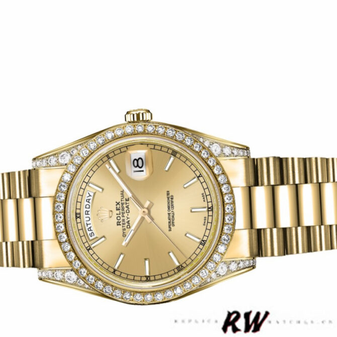 Replica Rolex Day-Date 118388 Yellow Gold Green Index Dial 36MM Unisex Watch