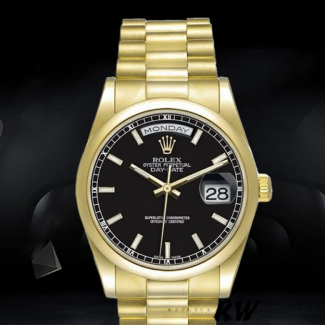 Replica Rolex Day-Date 118209 Black dial 36mm Unisex Watch