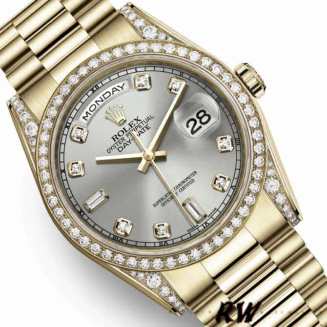 Replica Rolex Day-Date 118388 Yellow Gold Green Index Dial 36MM Unisex Watch