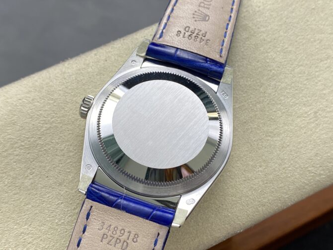 Replica Rolex Day Date 36 White Gold Silver Dial 118139 0097 Blue Leather Strap