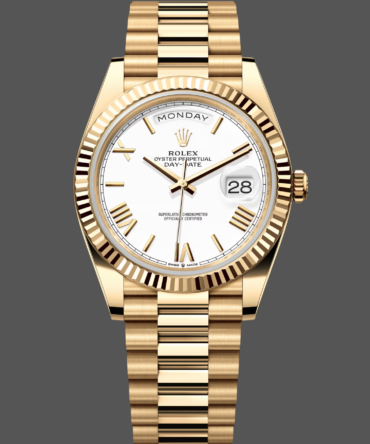 Replica Rolex Day-Date 228238 White Roman Dial Fluted Bezel 40mm Mens Watch