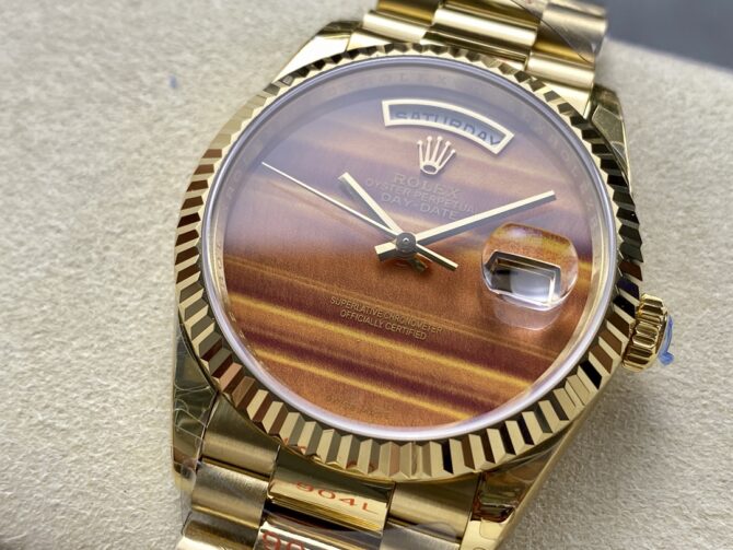 Replica Rolex Day Date 18038 Yellow Gold Tigers Eye Watch