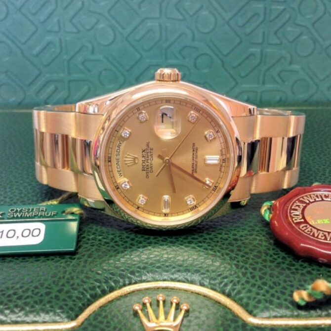 Replica Rolex Day-Date 118208 Champagne Diamond Dial 36mm Unisex Watch
