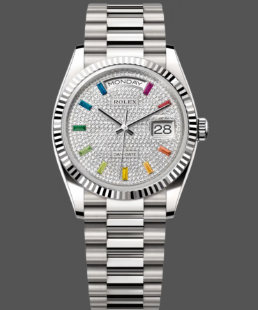 Replica Rolex Day Date 36mm White Gold 128239 0016 Pave Rainbow Diamond Dial