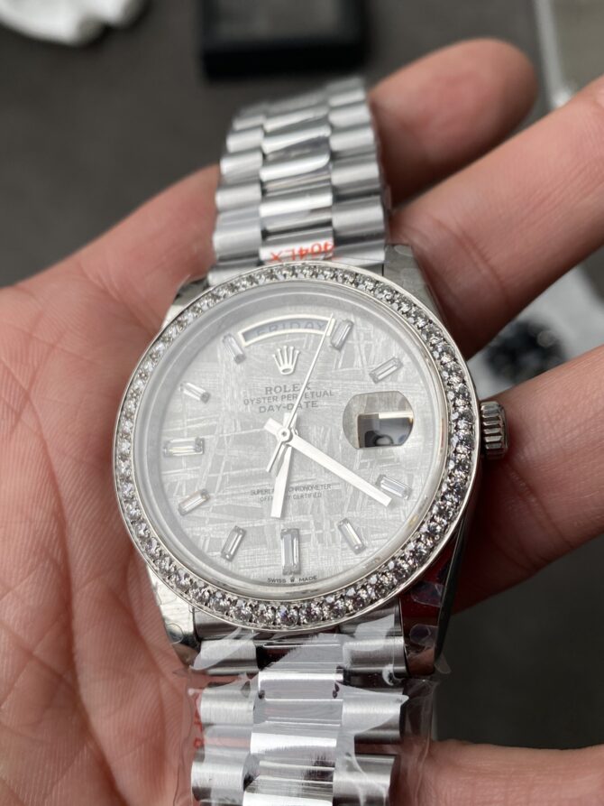 Replica Rolex Day-Date 228349RBR Meteorite Dial Diamond Bezel 40mm Mens Watch