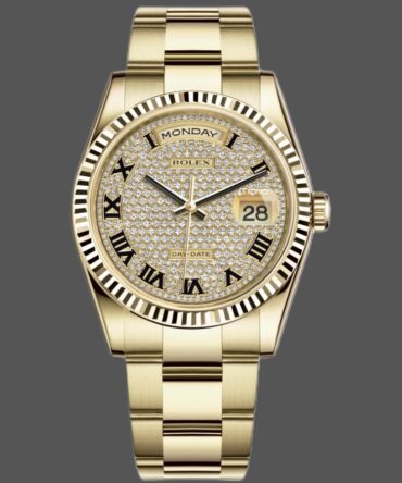 Replica Rolex Day-Date 118238 Yellow Gold Pave diamond dial 36mm Unisex Watch