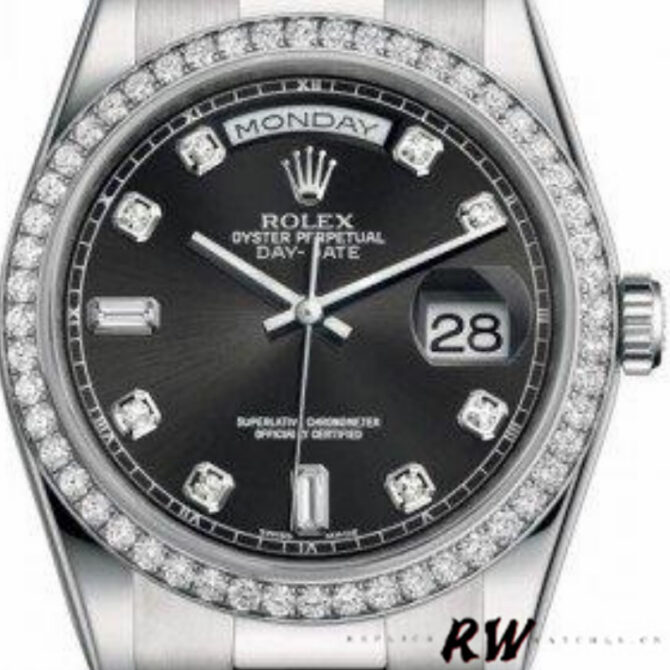 Replica Rolex Day Date 118346 Black Diamonds Dial 36mm Unisex Watch