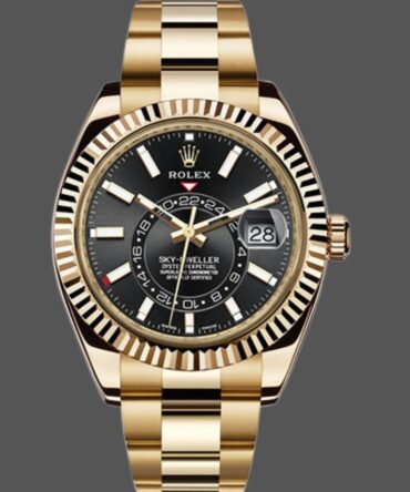 Rolex Sky-Dweller 326938 Yellow Gold Black Dial 42mm Mens Replica Watch