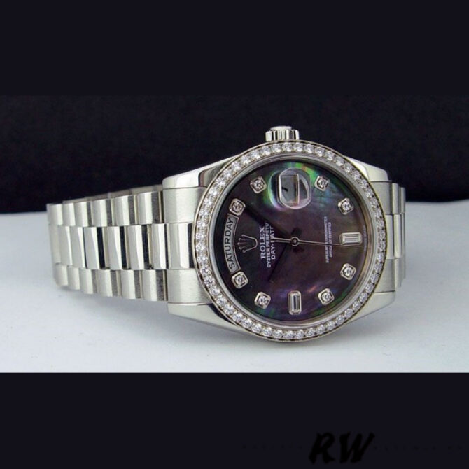 Replica Rolex Day Date 118346 Black MOP Dial Platinum 36mm Unisex Watch