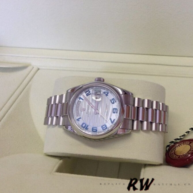 Replica Rolex Day Date 118206 Wave Pattern Ice Blue Dial Arabic Numerals 36mm Unisex Watch
