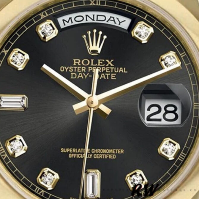 Replica Rolex Day-Date 118208 Black Diamond Dial 36mm Unisex Watch