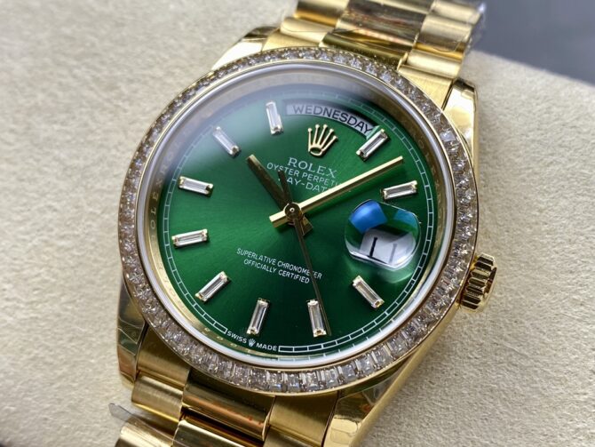 Replica Rolex Day Date 36mm Green Dial Diamond-Set Bezel President Bracelet m128398tbr 0035