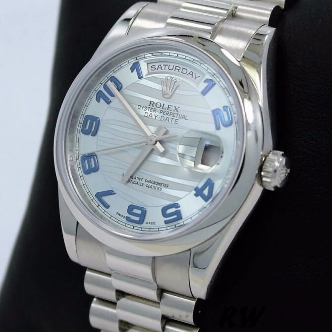 Replica Rolex Day Date 118206 Wave Pattern Ice Blue Dial Arabic Numerals 36mm Unisex Watch