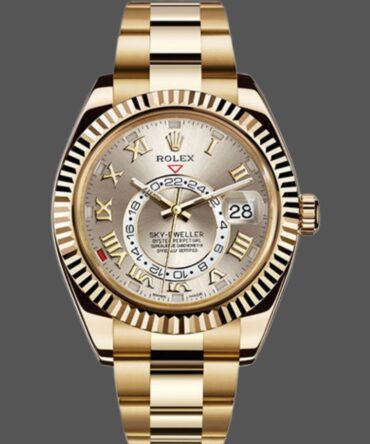 Rolex Sky-Dweller 326938 Yellow Gold Silver Dial 42mm Mens Replica Watch