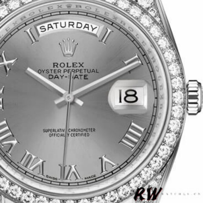 Replica Rolex Day-Date 118389 Rhodium Grey Roman Numeral Dial 36MM Unisex Watch