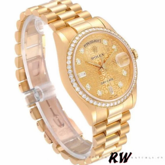 Replica Rolex Day Date 118348 Champagne Jubilee Diamond Dial Yellow Gold 36mm Unisex Watch