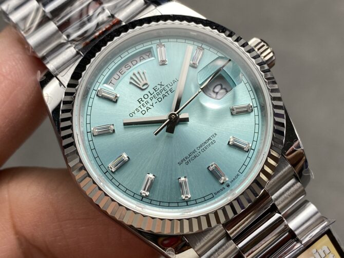 Replica Rolex Day Date 36 Fluted Bezel Platinum Bracelet 128236 0009