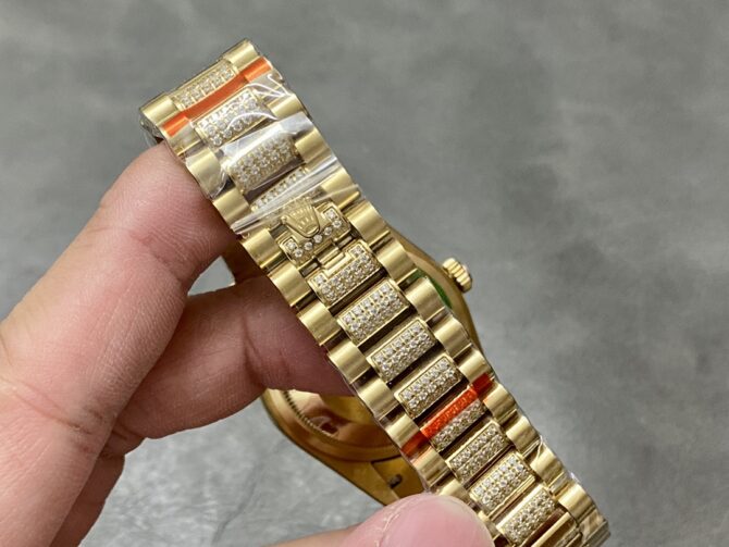 Replica Rolex Day Date 36 Yellow Gold Diamond Bezel MOP Dial m128348rbr 0019