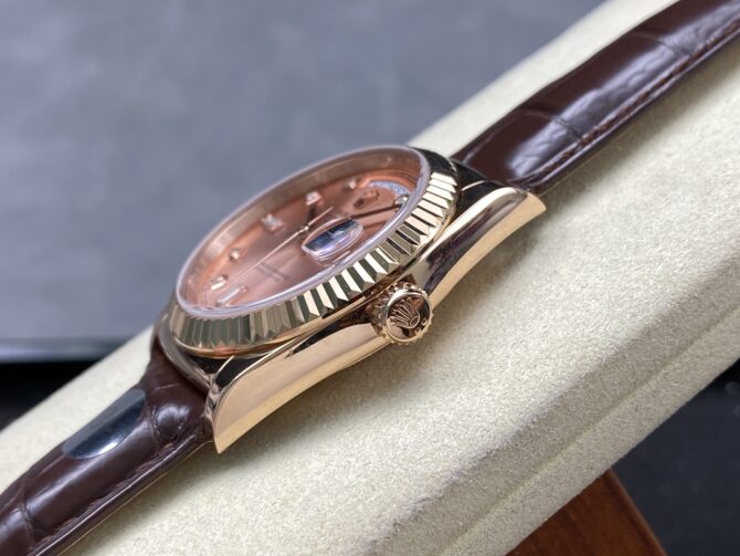 Replica Rolex Day Date 36 Yellow Gold Case 118135 0101 Brown Leather Watch