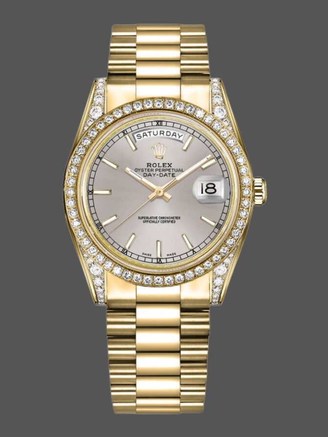 Replica Rolex Day-Date 118388 Yellow Gold Green Index Dial 36MM Unisex Watch