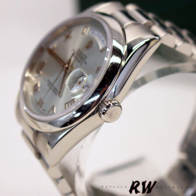 Replica Rolex Day-Date 218206 Concentric Rhodium Grey Roman Numeral Dial Platinum 41MM Mens Watch