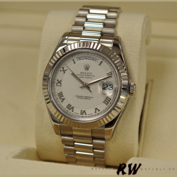 Replica Rolex Day-Date 218239 Ivory Roman Numerals Dial White Gold 41MM Mens Watch
