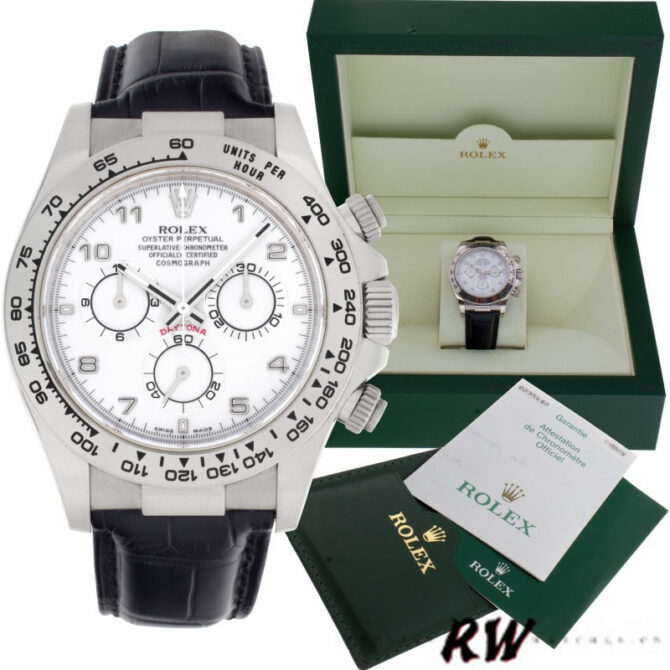 Rolex Daytona 116519 White Dial Black Leather strap 40mm Mens Replica Watch