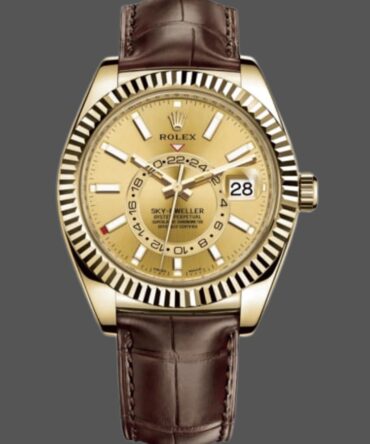 Rolex Sky-Dweller 326138 Champagne Dial Yellow Gold 42MM Mens Replica Watch