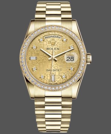 Replica Rolex Day Date 118348 Champagne Jubilee Diamond Dial Yellow Gold 36mm Unisex Watch