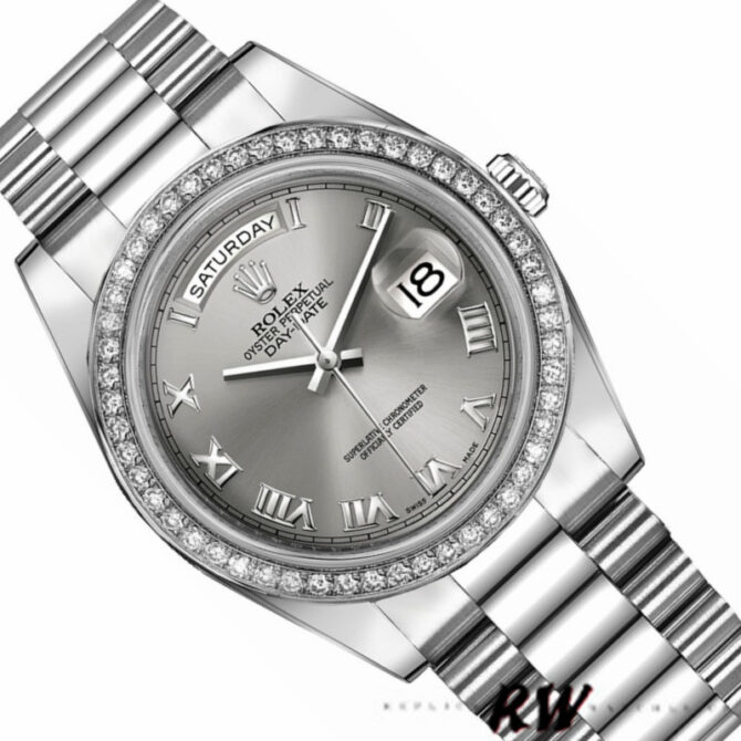 Replica Rolex Day-Date 218349 Rhodium Grey Dial 41MM Mens Watch