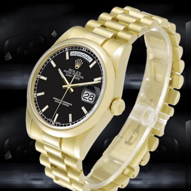 Replica Rolex Day-Date 118209 Black dial 36mm Unisex Watch