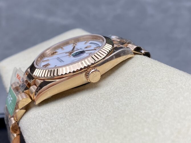 Replica Rolex Day-Date 228235 White Roman Numeral Dial Fluted Bezel 40mm Mens Watch