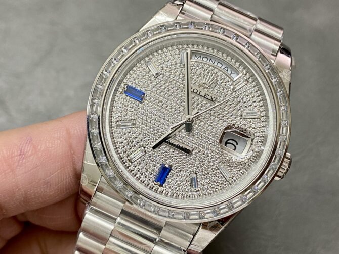 Replica Rolex Day Date Platinum Diamond Paved Dial With Sapphires Diamond Bezel m228396tbr 0021 40mm