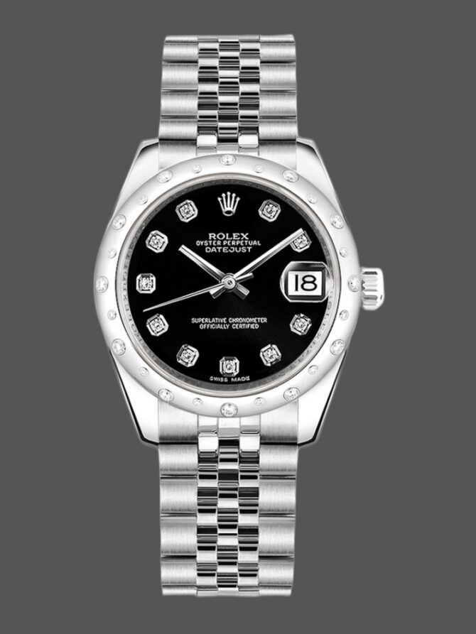 296344 Black Diamond Dial Jubilee Bracelet 31MM Lady Replica Watch