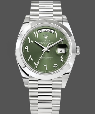 Replica Rolex Day-Date 40mm Arabic Platinum Olive Dial 228206