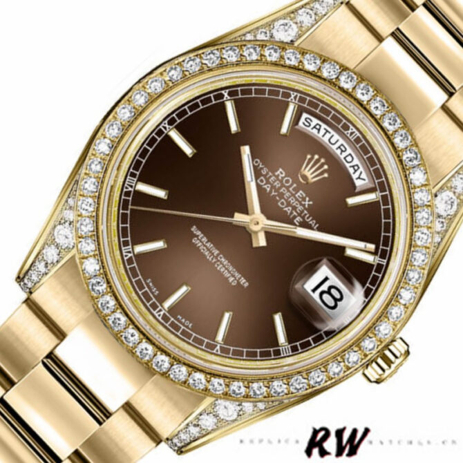Replica Rolex Day-Date 118388 Yellow Gold Green Index Dial 36MM Unisex Watch