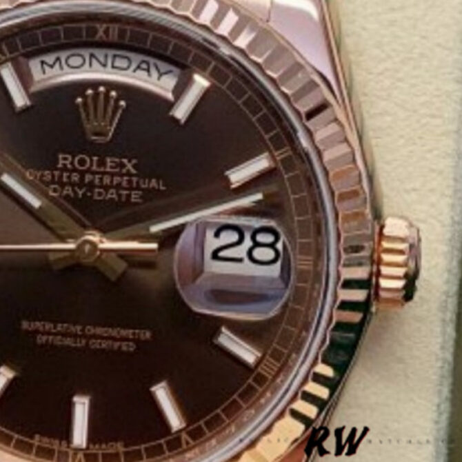 Replica Rolex Day-Date 118235 Fluted Bezel Chocolate Dial 36mm Unisex Watch