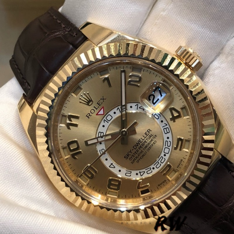 Rolex Sky-Dweller 326138 Champagne Arabic Dial Yellow Gold 42MM Mens Replica Watch