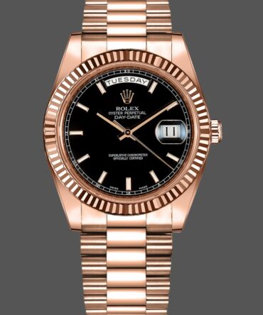 Replica Rolex Day-Date 218235 Black Index Dial Rose Gold 41MM Mens Watch