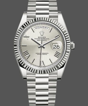 Replica Rolex Day-Date 228239 Silver Quadrant Motif Roman Dial Fluted Bezel 40mm Mens Watch